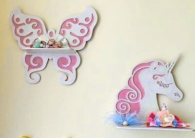 Laser Cut Wooden Shelves Butterfly Unicorn Shelf Free Vector