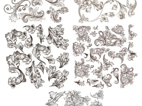 Floral Swirl Pattern Set Free Vector