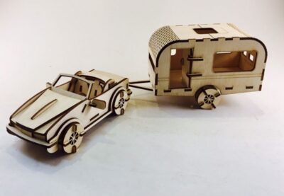 Laser Cut Caravan 3D Wooden Model Free Vector