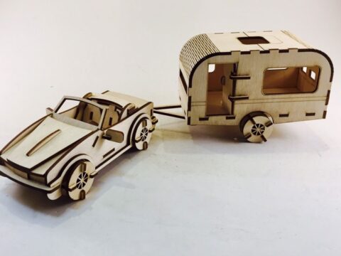 Laser Cut Caravan 3D Wooden Model Free Vector