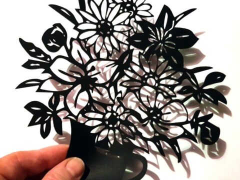 Laser Cut Flowers With Vase Home Decor Free Vector