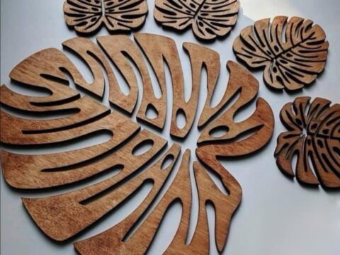 Laser Cut Cheese Plant Leaf Coasters Wooden Monstera Coaster Free Vector