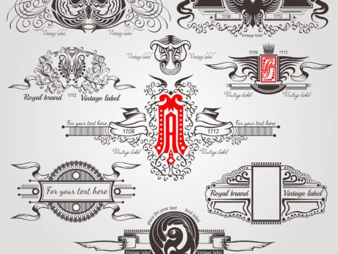 Vintage Engraving Banners With Different Birds Letter And Pattern Free Vector
