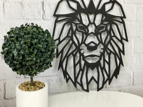 Laser Cut Wall Decor Wood Panel Geometric Lion Head Free Vector