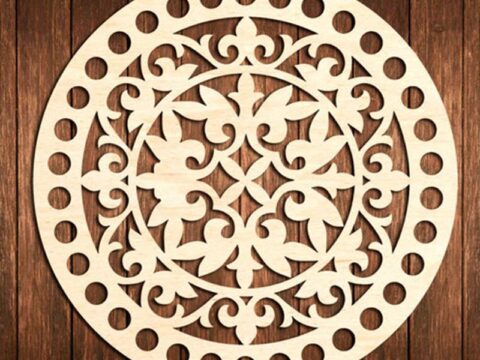 Laser Cut Flower Bottom Circle Wooden Base For Crochet Basket DXF File