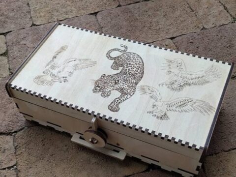 Laser Cut Wooden Box With Lid Lion Engraved Free Vector