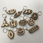 Laser Cut Car Logo Keychains Wooden Car Key Rings Free Vector