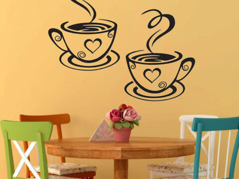 Pair Of Coffee Cups Cafe Tea Wall Stickers Cafe Art Free Vector