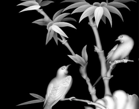 Grayscale Picture of Bamboo and Bird BMP File