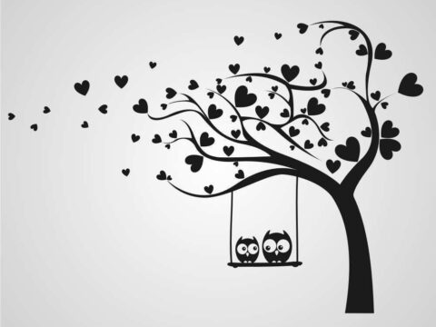 Laser Cut Engrave Valentine Tree With Owls Free Vector