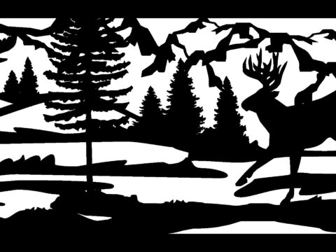 28 X 60 Herron Cattails Water Buck And Mountains DXF File