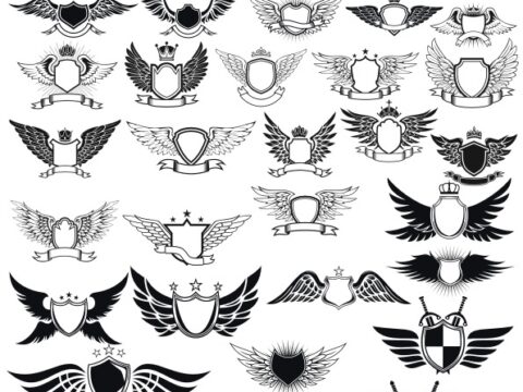 Wings Emblem Set Free Vector