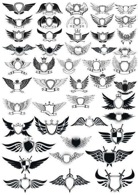 Wings Emblem Set Free Vector