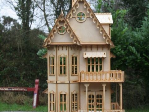 Laser Cut Wooden Gothic House Mini Two Floor Dollhouse DXF File
