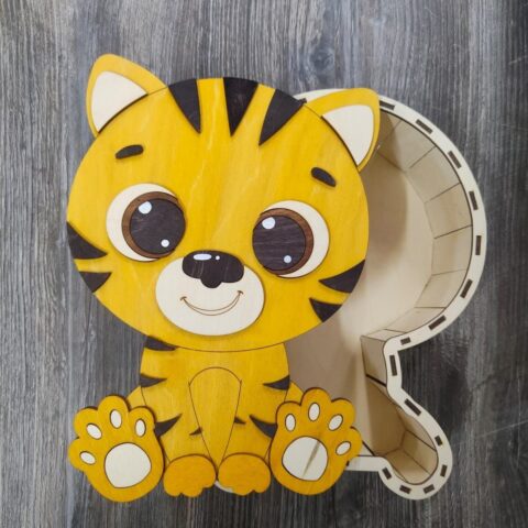 Laser Cut Cute Tiger Gift Box Free Vector