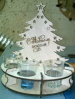 Laser Cut Christmas Tree with Wineglasses 4mm Free Vector