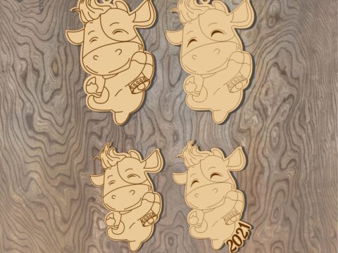 Laser Cut Engrave New Year Bull Ornament Free Vector