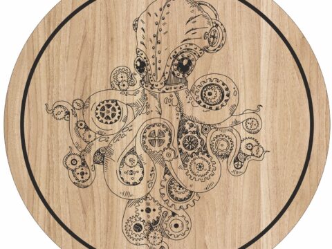 Laser Engraving Octopus Art For Cutting Board Free Vector