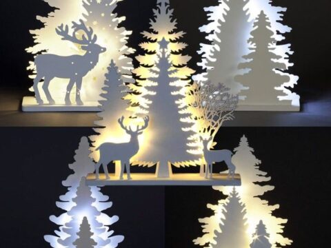 Laser Cut Light Up Decoration Christmas Ornament Xmas Festive Tree Deer Free Vector