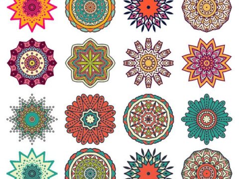 Round Floral Curly Ornament Vector Pack Free Vector