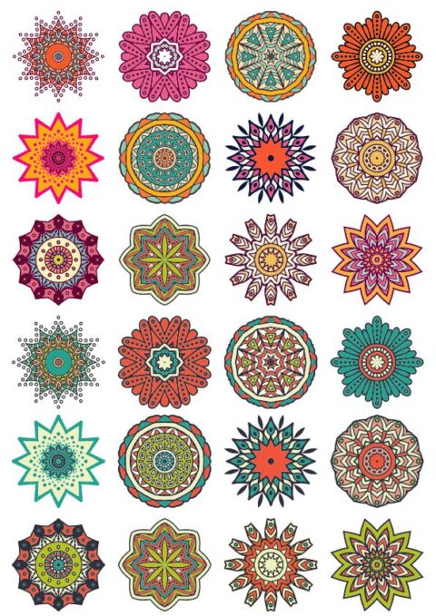 Round Floral Curly Ornament Vector Pack Free Vector