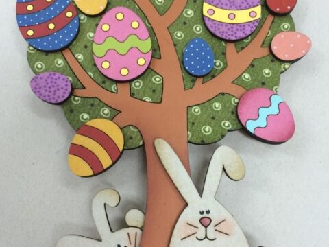 Laser Cut Easter Tree Bunnies Free Vector