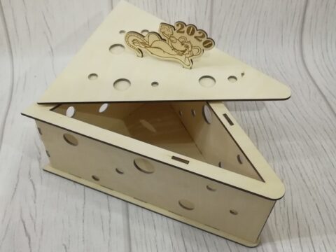 Laser Cut Cheese Shape Wooden Box Free Vector