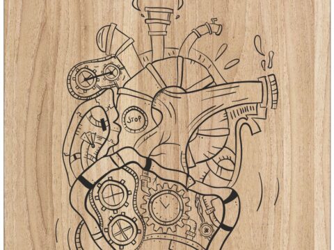 Laser Engraving Mechanical Heart Art On Cutting Board Free Vector