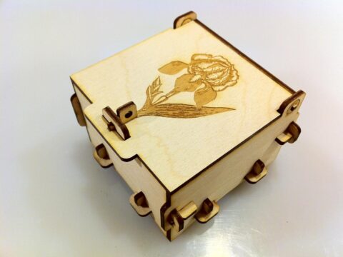 Flower Engraved Pinned Box 3mm Plywood Laser Cut Template DXF File