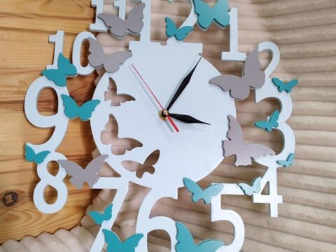 Laser Cut Decorative Wall Clock With Butterflies Free Vector