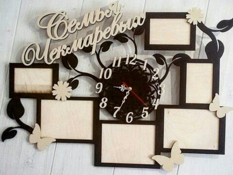 Laser Cut Photo Frames with Clock Free Vector