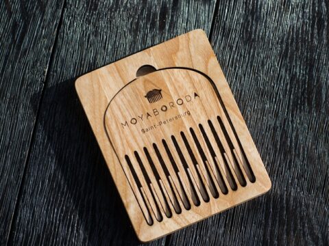 Laser Cut Wooden Beard Comb Set With Case Free Vector
