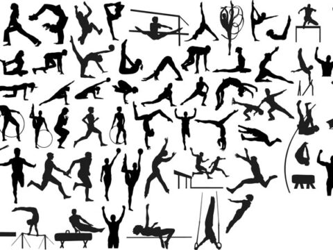 Silhouettes of Sportsmen Athletes Gymnasts Free Vector