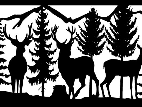 30 X 48 Three Deer Mountains Trees Plasma Art DXF File