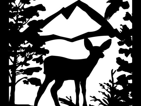 24 X 24 Deer Fawn Eagle Mountains Plasma Art DXF File