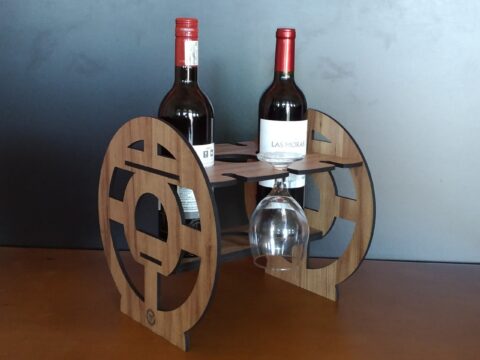 Laser Cut Wooden Wheel Wine Rack Stemware Bottle Glass Holder 6mm Plywood Free Vector