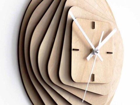 Laser Cut Layered Wood Clock 3mm Birch Plywood With 3mm Space Free Vector