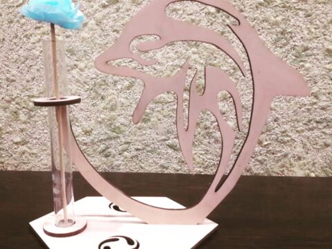 Laser Cut Wooden Dolphin Test Tube Flower Vase Stand Free Vector