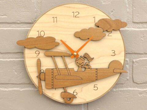 Laser Cut Cartoon Pilot Plane Wall Clock Free Vector