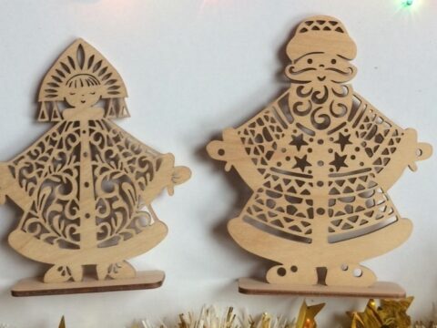 Laser Cut Ded Moroz And Snegurochka Christmas Decoration Russian Santa Father Frost Free Vector