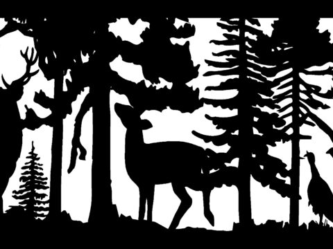 28 X 60 Buck Doe Three Turkeys Mountains Plasma Art DXF File