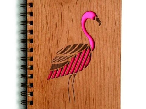 Laser Cut Engraved Wooden Diary Cover With Flamingo Decoration Free Vector