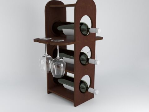 Laser Cut Minibar Wine Bottles Rack And Glasses Holder Free Vector