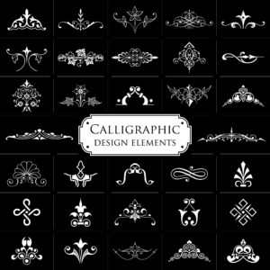 Calligraphic Elements On Black Background Vector Set Free Vector