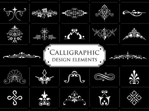 Calligraphic Elements On Black Background Vector Set Free Vector