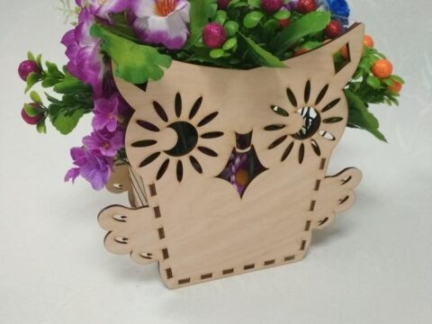 Laser Cut Owl Shape Flower Box Free Vector