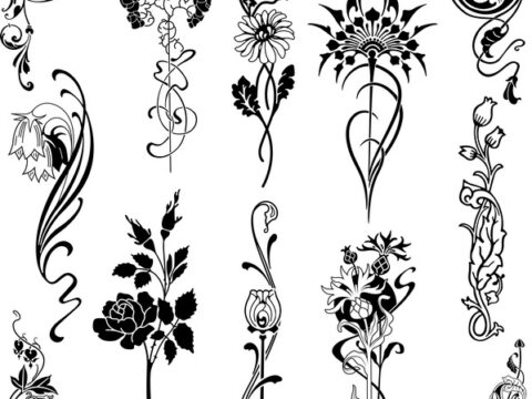 Set of Floral Designs Free Vector