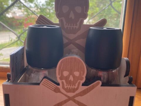 Laser Cut Pirate Napkin Holder With Salt And Pepper Shakers Free Vector