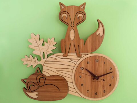 Laser Cut Clock with Fox Free Vector