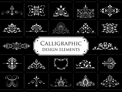 Calligraphic Design Elements Set Free Vector